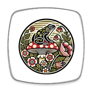 Grenouille et champignon - Magnet carré - blanc - Devant