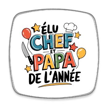 Elu chef et papa de l'année - Magnet carré - blanc - Devant