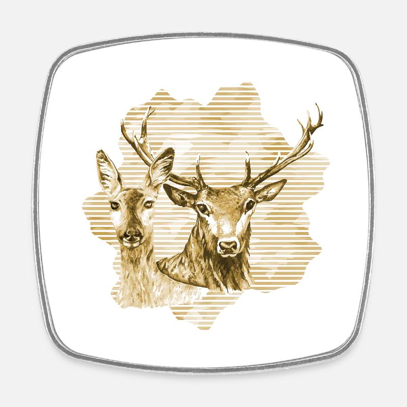 Cerf et biche - Magnet carré - blanc