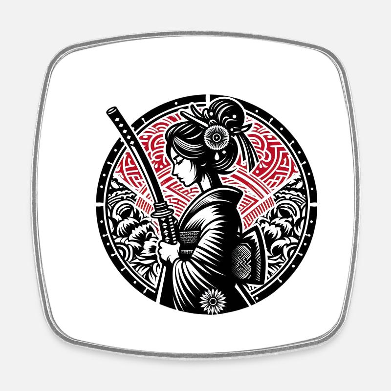 Samurai-Mädchen - Viereckiger Kühlschrankmagnet - Weiß