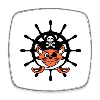 Pirate Cat Saber Steering Wheel Buccaneer Eye Patch - Square fridge magnet - white - Front