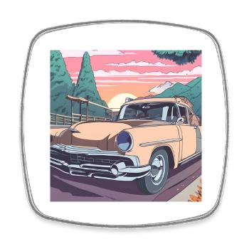 classic car road trip - Square fridge magnet - white - Front