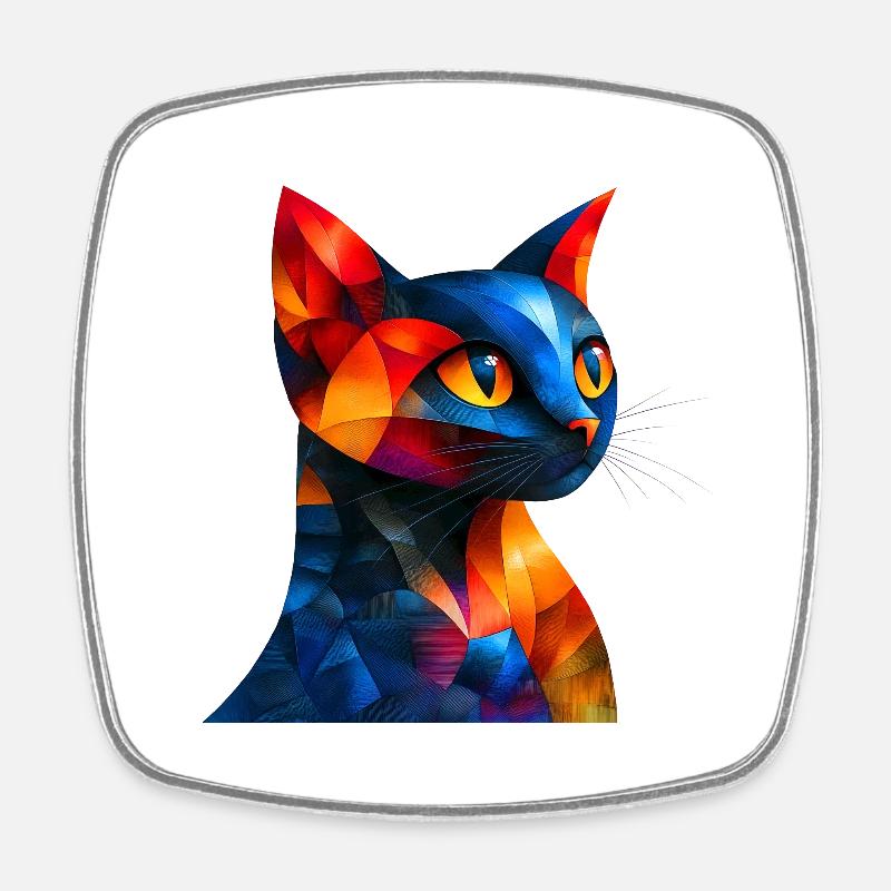 Chat coloré - Magnet carré - blanc