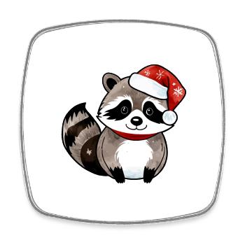 Raton laveur Noël Aquarelles - Magnet carré - blanc - Devant