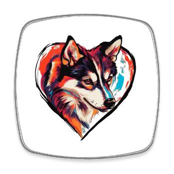 Husky Dog Heart Dog Love - Square fridge magnet - white - Front