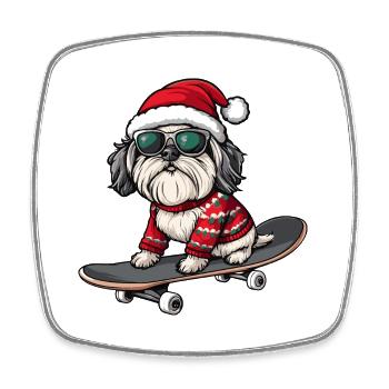 Chien Havanais Noël Skateboard - Magnet carré - blanc - Devant