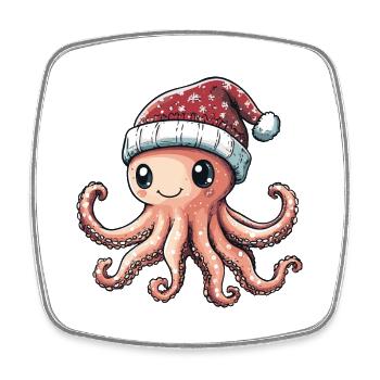 Octopus Christmas Comic - Square fridge magnet - white - Front