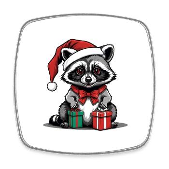 Cadeau de Noël du Père Noël raton laveur - Magnet carré - blanc - Devant