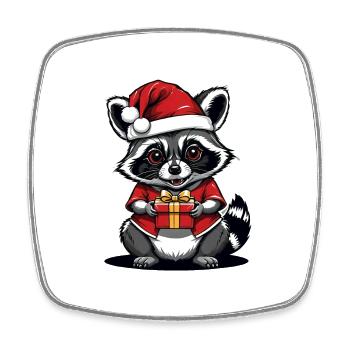 Cadeau de Noël du Père Noël raton laveur - Magnet carré - blanc - Devant