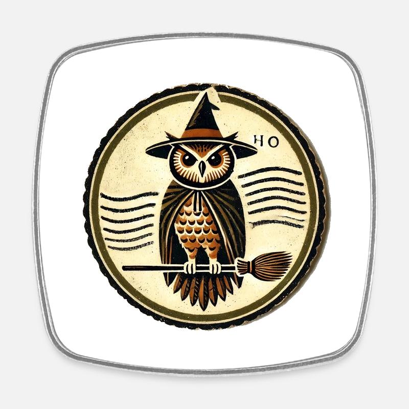 Halloween-Eule - Viereckiger Kühlschrankmagnet - Weiß