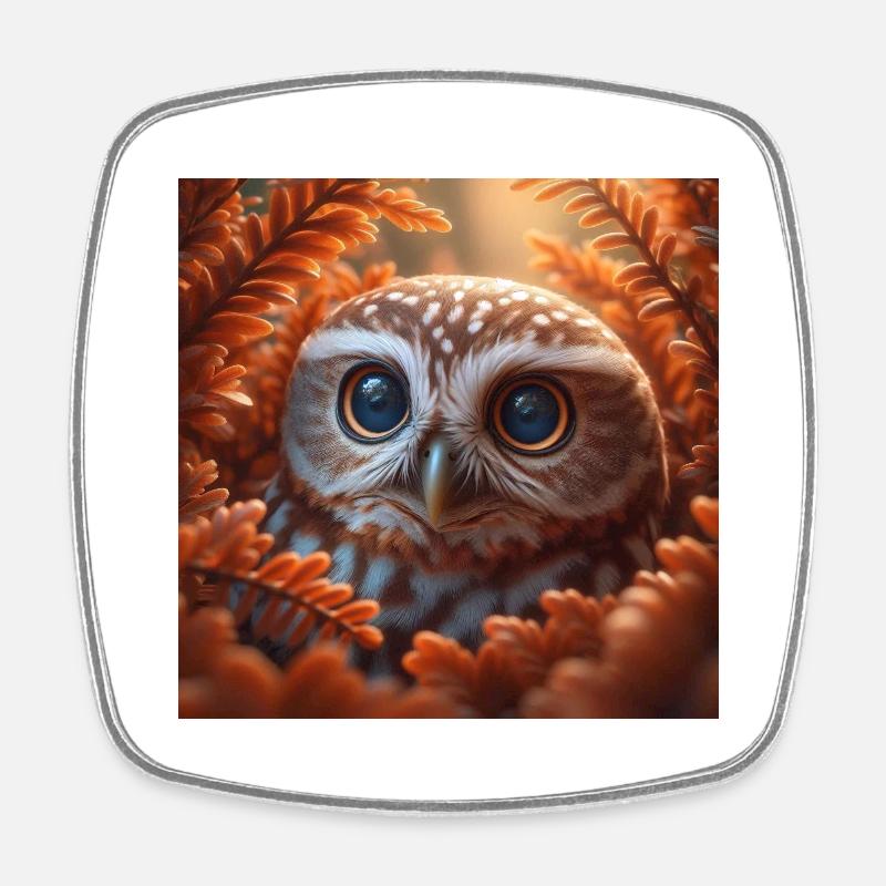Autumn owl - Square fridge magnet - white