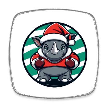 Rhinocéros Noël Animal - Magnet carré - blanc - Devant