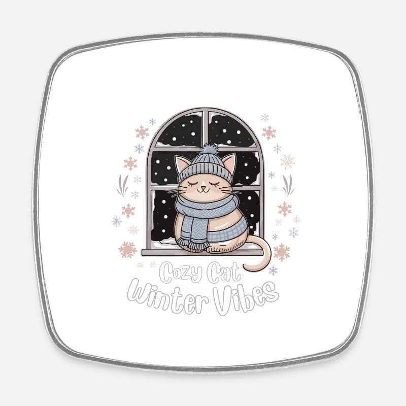 Cozy Cat, Winter Vibes - Square fridge magnet - white