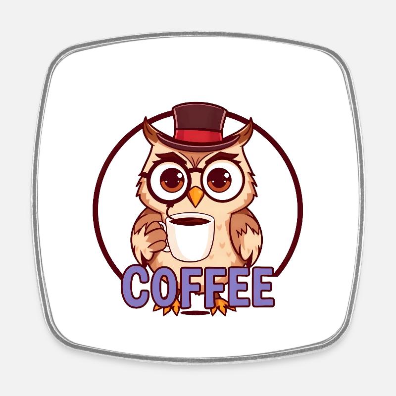Adorable Owl Coffee Lovers Illustration - Square fridge magnet - white