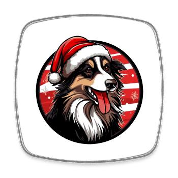Border Collie Chien Animal de Noël - Magnet carré - blanc - Devant