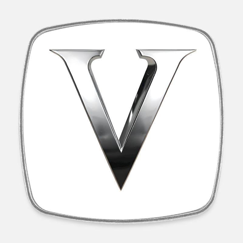 Chrome ,, V " Metallic - Square fridge magnet - white