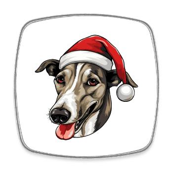 Lévrier tête de chien Portrait de Noël - Magnet carré - blanc - Devant