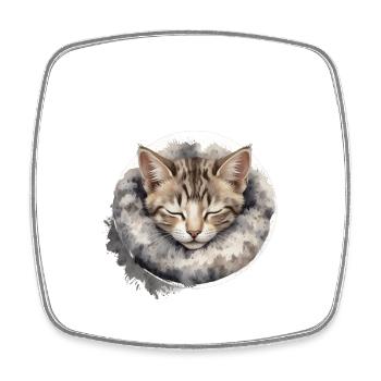 Schlafshirt mit süßer Katze Müde Kätzchen Kuscheln - Viereckiger Kühlschrankmagnet - Weiß - Vorne