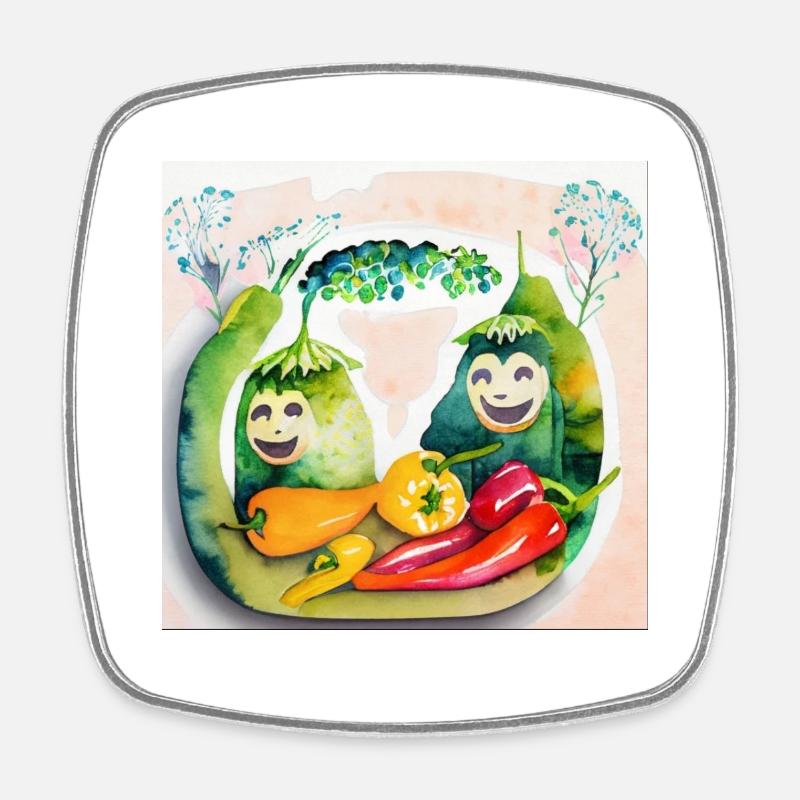 Cheerful vegetables - Square fridge magnet - white