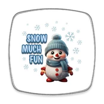SNOW MUCH FUN - Cute Snowman - Square fridge magnet - white - Front