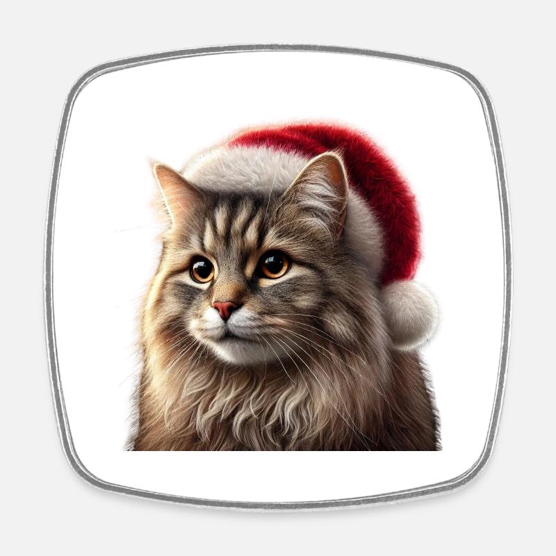 Chat de Noël - Magnet carré - blanc