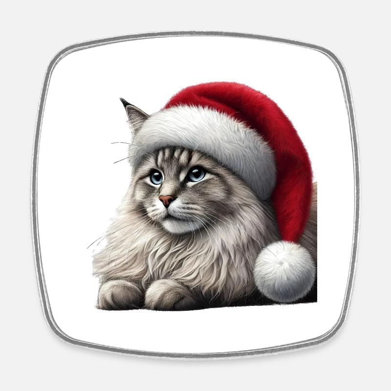 Chat de Noël - Magnet carré - blanc