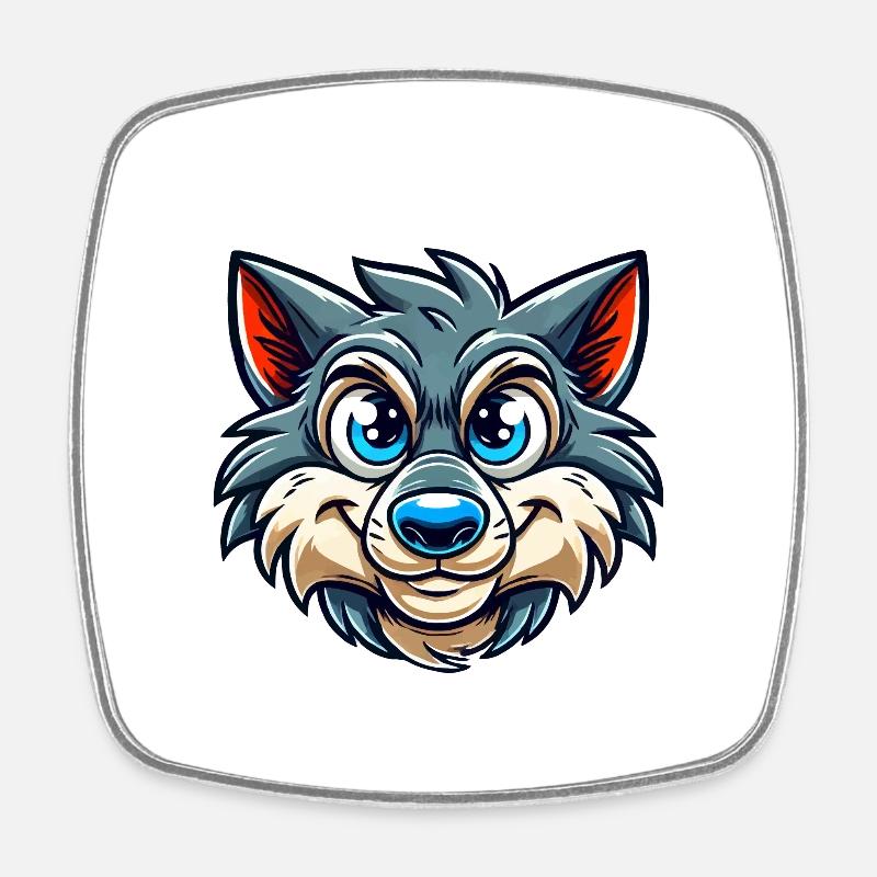 Wolf Comic - Viereckiger Kühlschrankmagnet - Weiß