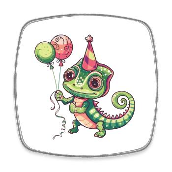 Caméléon Anniversaire Bande Dessinée Mignon - Magnet carré - blanc - Devant