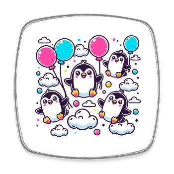 Pinguine an Ballons - Viereckiger Kühlschrankmagnet - Weiß - Vorne