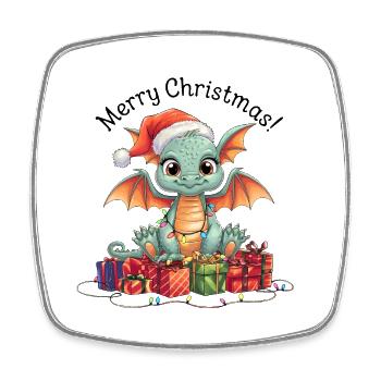 Drache Weihnachten Drachen Tier süß lustig - Viereckiger Kühlschrankmagnet - Weiß - Vorne