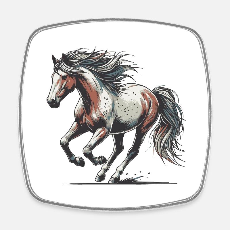 Cheval - Magnet carré - blanc