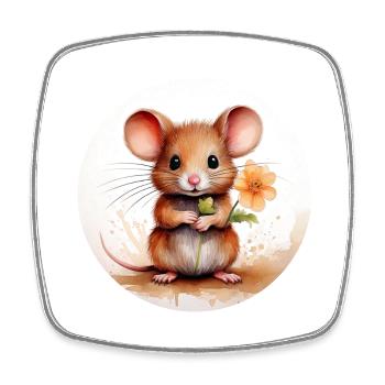 Aquarell-Chibi-Maus mit Blume – Zarte Farben, groß - Viereckiger Kühlschrankmagnet - Weiß - Vorne