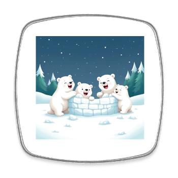 Spielende Eisbären bauen ein Iglu - Winter cartoon - Viereckiger Kühlschrankmagnet - Weiß - Vorne