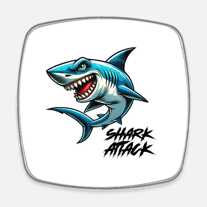 attaque de requin - Magnet carré - blanc