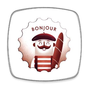 Französischer Bonjour - Viereckiger Kühlschrankmagnet - Weiß - Vorne