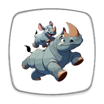 Rhinoceros with child frolicking - Square fridge magnet - white - Front
