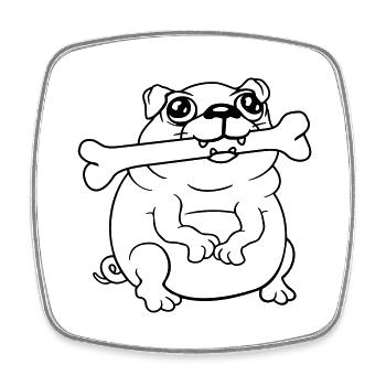 Mops Hund Knochen Maul HungerLecker Glücklich Cool - Viereckiger Kühlschrankmagnet - Weiß - Vorne
