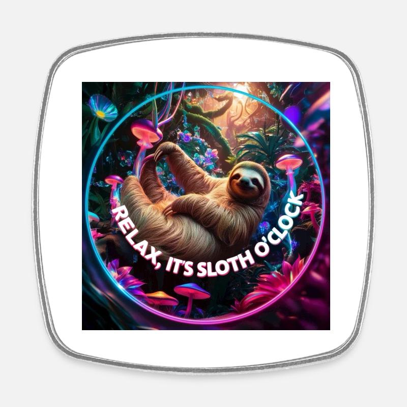 Relax it’s sloth o clock - Square fridge magnet - white