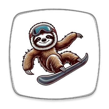 Süßes Faultier Snowboard Cartoon Wintersport - Viereckiger Kühlschrankmagnet - Weiß - Vorne