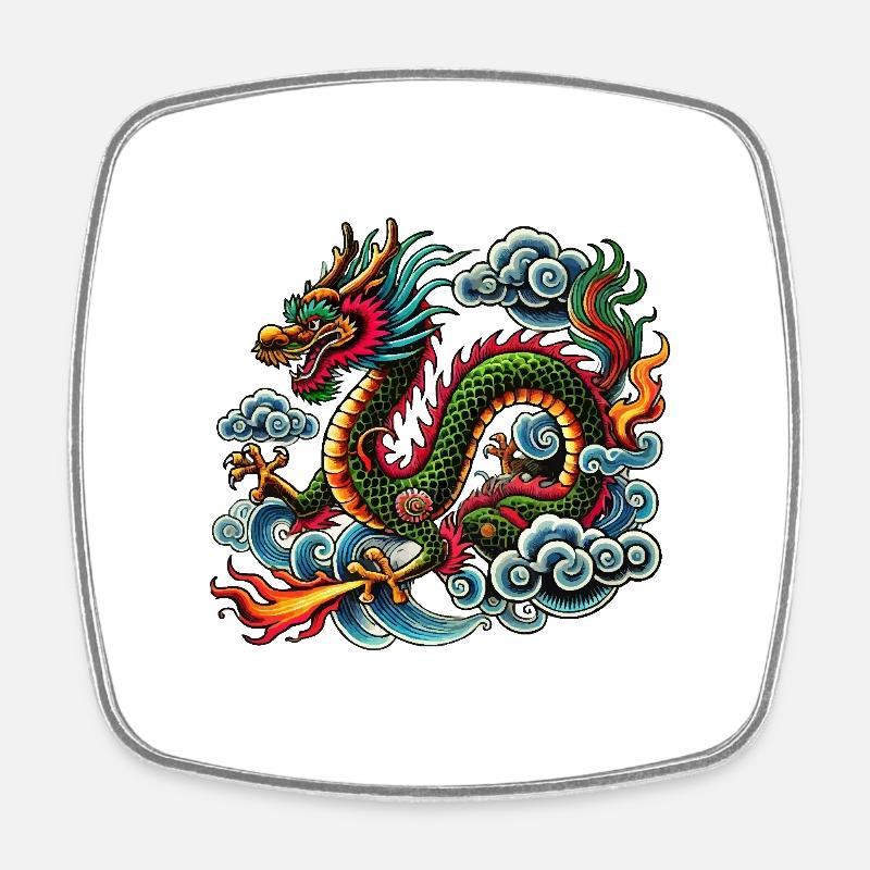 Dragon Comic Chine - Magnet carré - blanc