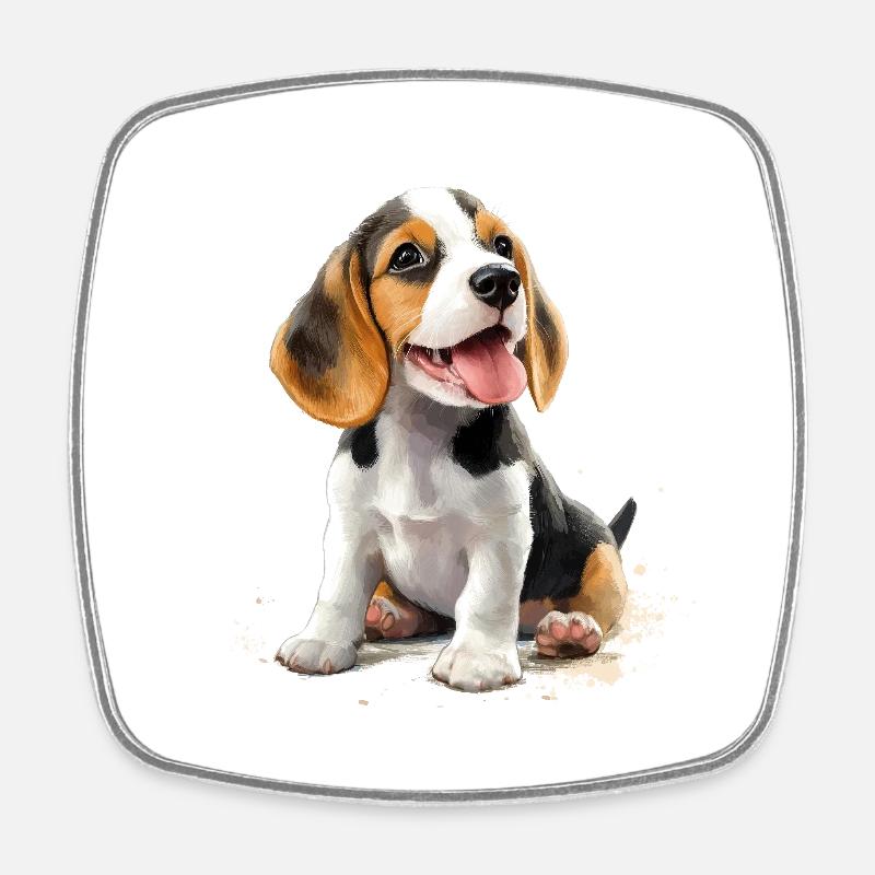 Chiot beagle - Magnet carré - blanc