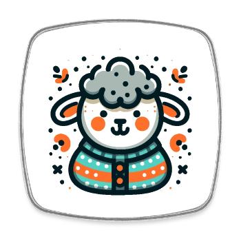 Cute sheep in a sweater - Square fridge magnet - white - Front