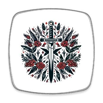 Ein Schwert unter Blumen - Viereckiger Kühlschrankmagnet - Weiß - Vorne