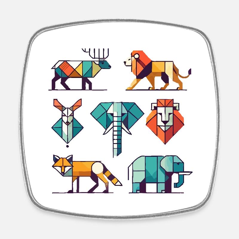 Geometric Animals - Square fridge magnet - white