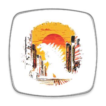 Kaiju Monster Design Sunset Geschenkidee - Viereckiger Kühlschrankmagnet - Weiß - Vorne