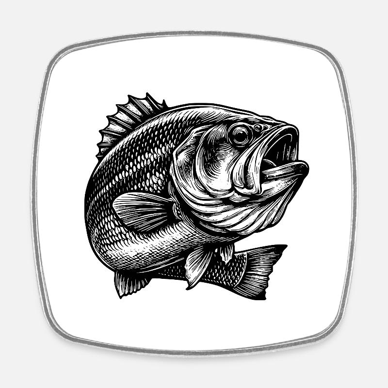Pêche à l’achigan - Magnet carré - blanc