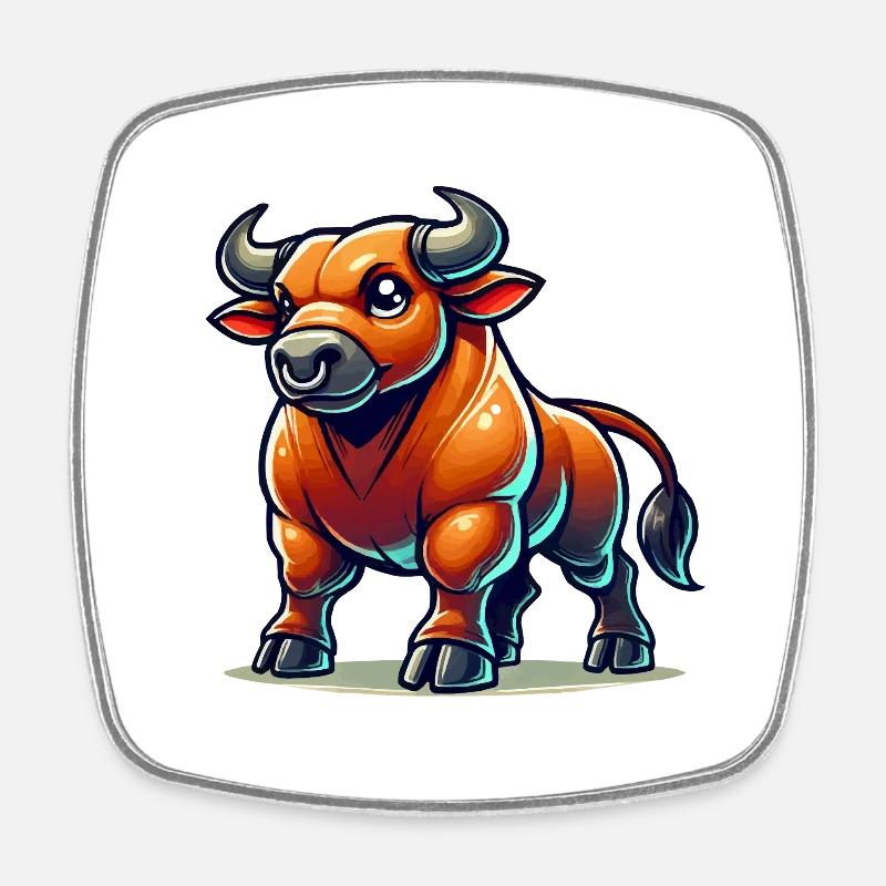 stier comic - Viereckiger Kühlschrankmagnet - Weiß