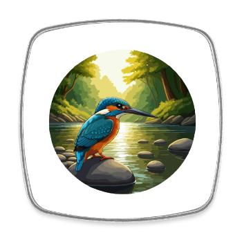 Kingfisher se trouve au bord d’un ruisseau - Magnet carré - blanc - Devant
