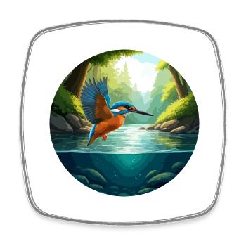 Le martin-pêcheur vole au-dessus du ruisseau - Magnet carré - blanc - Devant