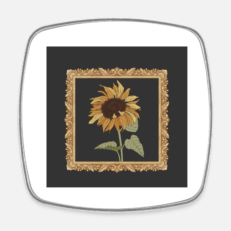 Sunflower wall art decor - Square fridge magnet - white